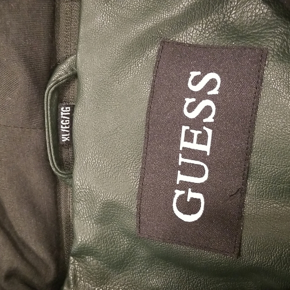 💕GUESS💕 Faux Leather Hooded Moto Jacket Zip Front Scuba ~ Hunter Green XL NWT - Picture 13 of 16